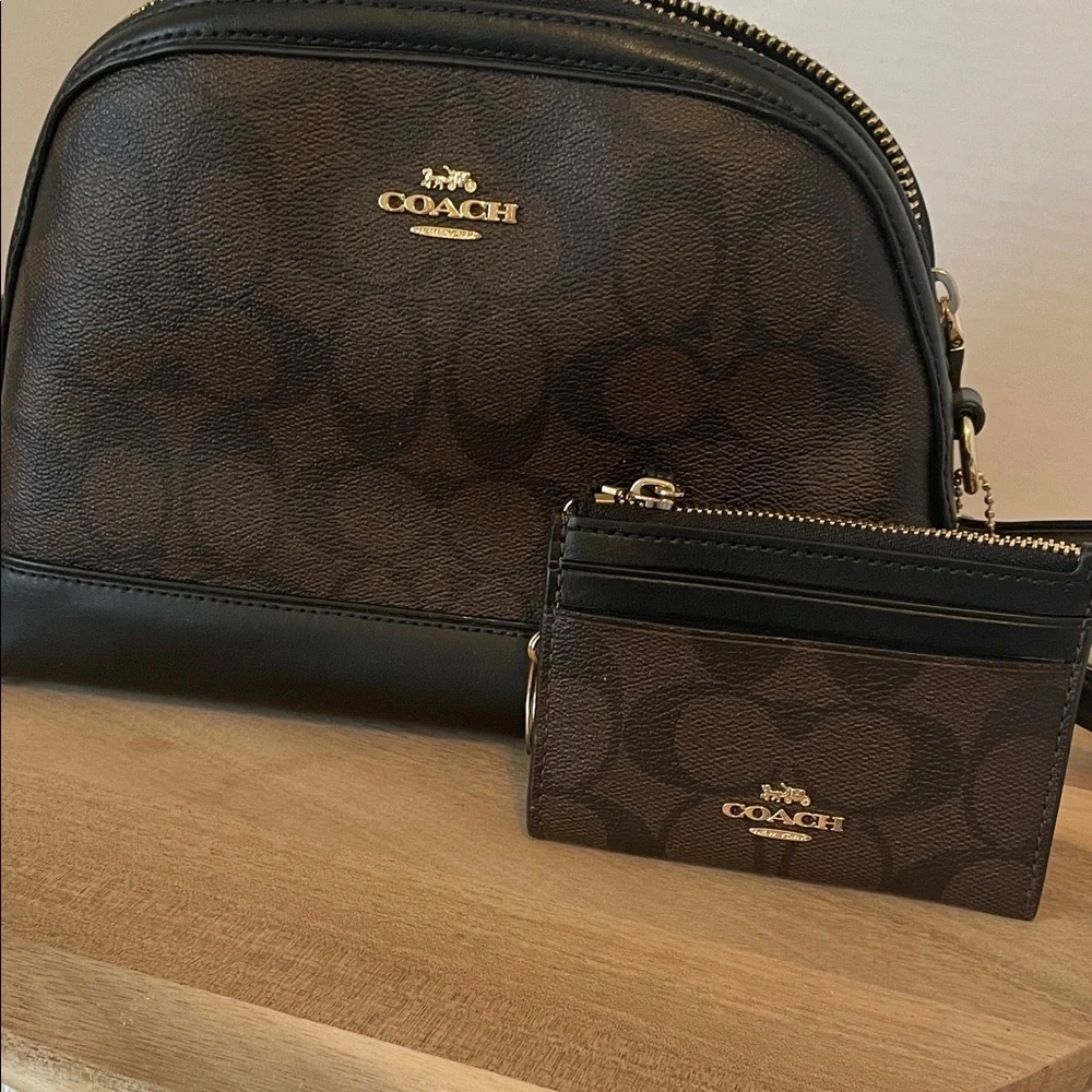 Coach Brown and Black Signature Dome Crossbody Handbag and Wallet - Picture 2 of 16